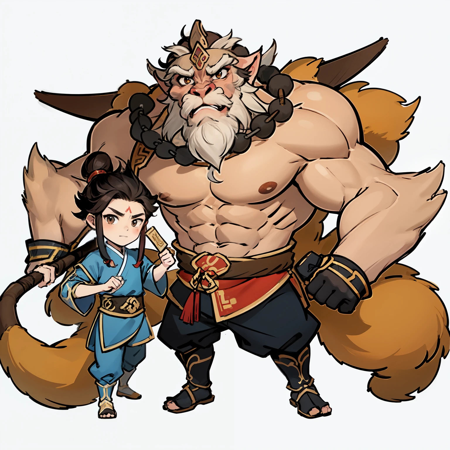 qgufeng，Black monkey，孙Wukong，Wukong，黑色的Wukong，Chinese style，white background,full body, chibi