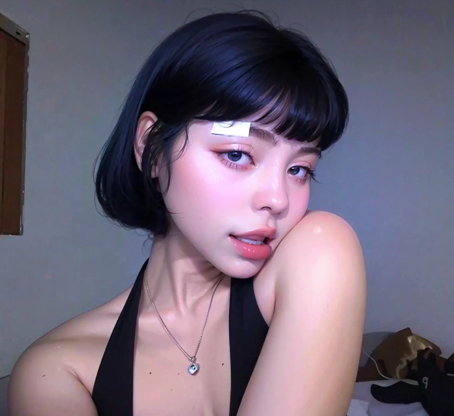 (best qualityer, 4K, 8k, high resolution, masterpiece of masterpiece: 1,2), ultradetailed, (realisitic, fotorealisitic, fotorealisitic: 1,37), 1 girl, beautiful detailed eyes, beautiful detailed lips, extremely detailed eye and face, long eyelashes, (marge simpson), yellow skin, sensuous, medium breasts, thick-thighs, sculpted body, (hair blue, afro hair up), exposing the bust, exposing intimacy,  ((exposed tits, exposed vagina)), red pearl necklace, red sneakers, detailed fashion, highy detailed, details Complex and volumetric lighting, cinematic lighting, Bright dark, vibrant and wavy colors, warm hues, (nakeness), (no censure), ((exposed breasts)), (intimate parts on display )