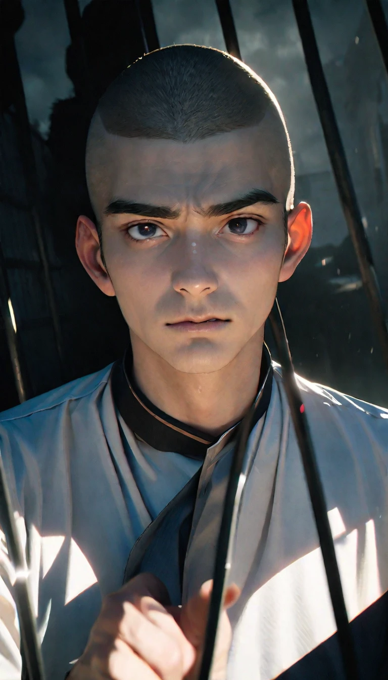 (Male: 1.1), Sadness, (8k, RAW photo, photorealistic:1.25) , [Monochrome: Soft Color: 0.6] Theme, (Masterpiece), (Best Quality), (Detail), Light Layer, Glossy skin, (complex details: 1.1), black hair, long hair, black eyes,