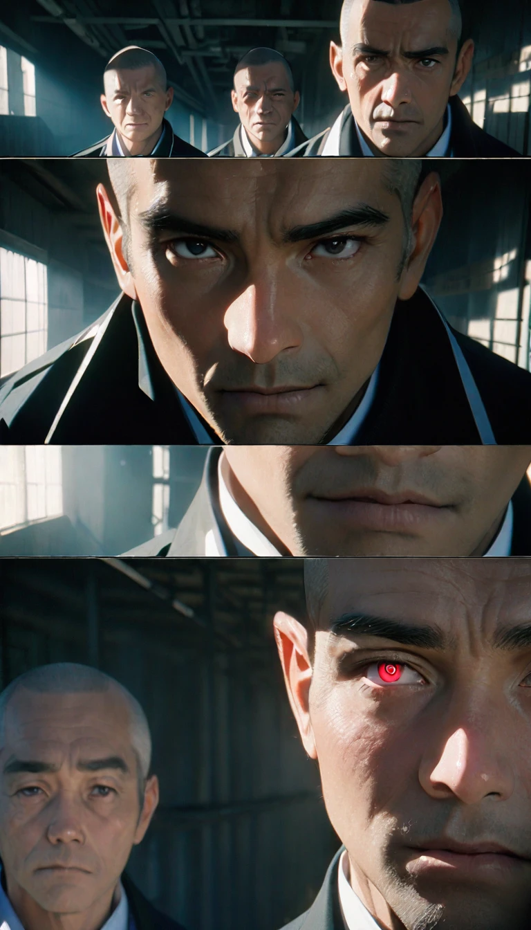 (8K, RAW photos, best quality, masterpiece: 1.4), (((关在Jail的Middle-aged men))),Ultra-high resolution, Extremely detailed, light, Upper body close-up, Middle-aged men, black eyes, (delicate eyes, Eyes are bright:1.2), Black buzz cut, Fair skin,dark, Prison uniform,(perfect anatomy:1.2), High-quality shadows, Natural Lighting, (White highlights:1.2), night, cloudy day, (Jail:1.2), (Frustration:1.2)