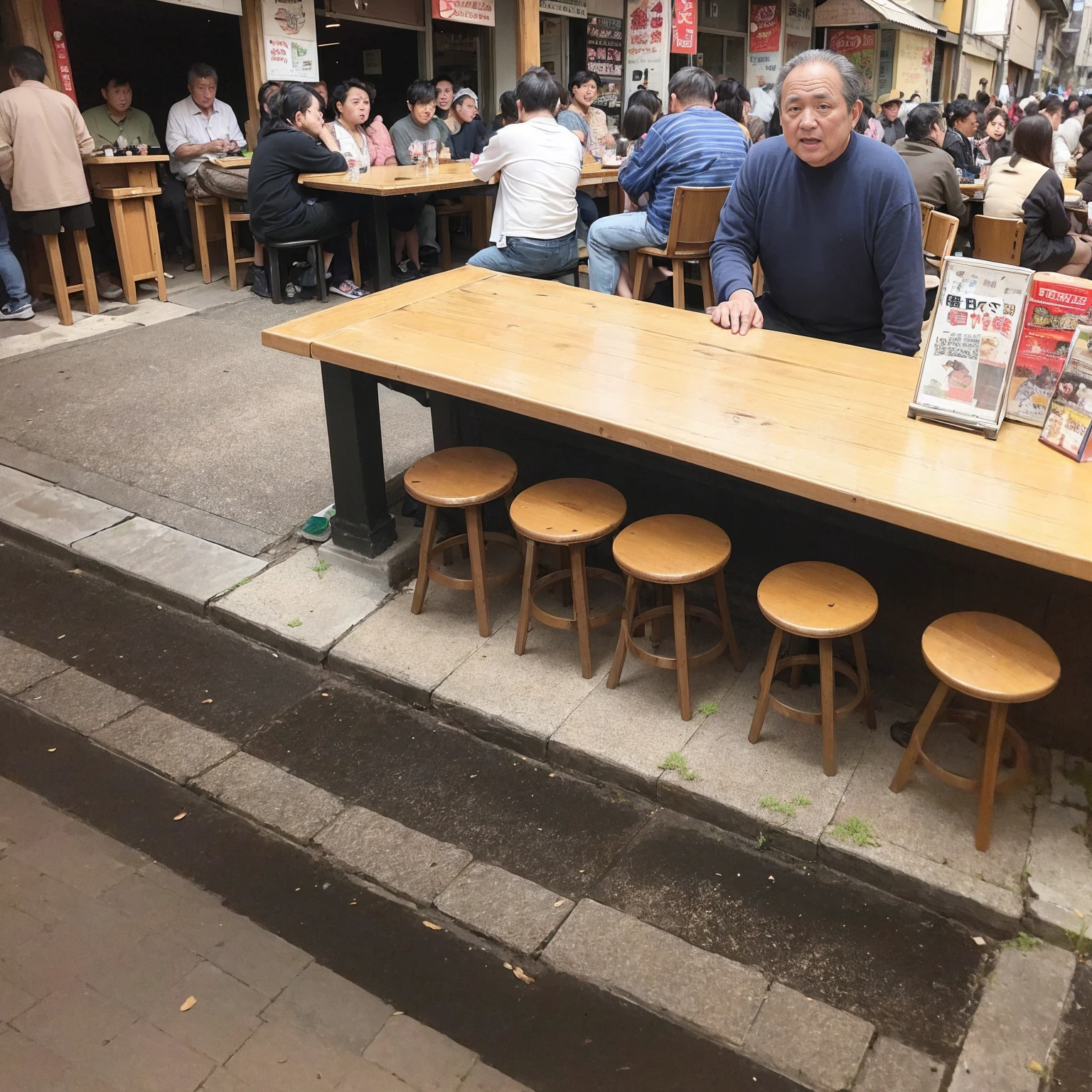 (masterpiece: 1.2, highest quality), snap shot, Japan's poor neighborhoods, Good old Japanese townscape、Poor conditions, (Dirty middle-aged man、Men gathering at a bar)、Dirty and old store、Showa Retro、Playing with friends on the street、Have fun eating and drinking with friends,
