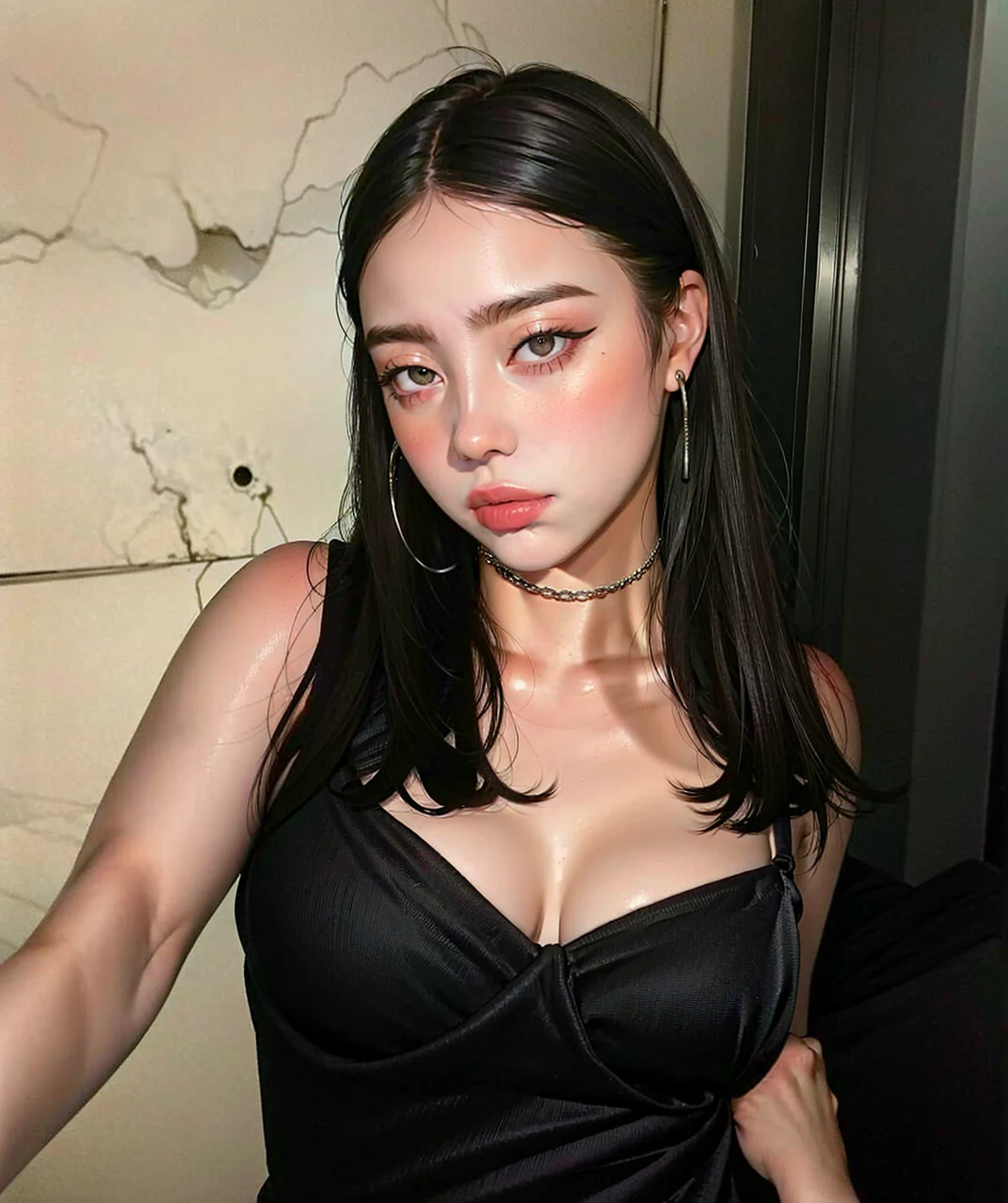 There is a woman in a black dress posing for a photo, Charli Bowater, charli xcx, Kailee Mandel, Violet Myers, Portrait Sophie Mudd, Charmed sexy look, luce sexy, Sensual appearance, sexy face with full makeup, Sexy Gas, hermosa poarch, Charli Bowater y Artgeem, sexy look at the camera