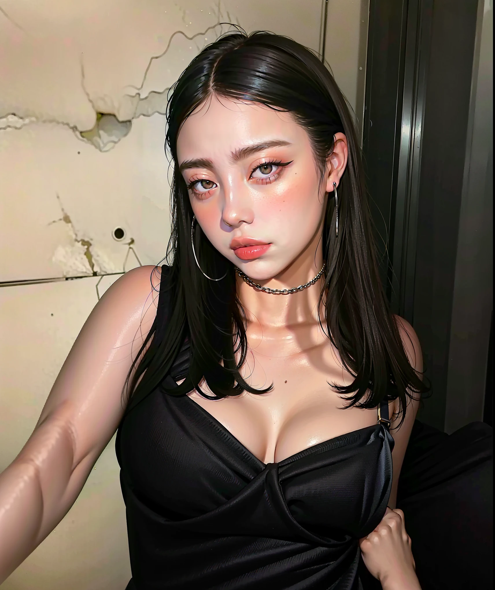 There is a woman in a black dress posing for a photo, Charli Bowater, charli xcx, Kailee Mandel, Violet Myers, Portrait Sophie Mudd, Charmed sexy look, luce sexy, Sensual appearance, sexy face with full makeup, Sexy Gas, hermosa poarch, Charli Bowater y Artgeem, sexy look at the camera