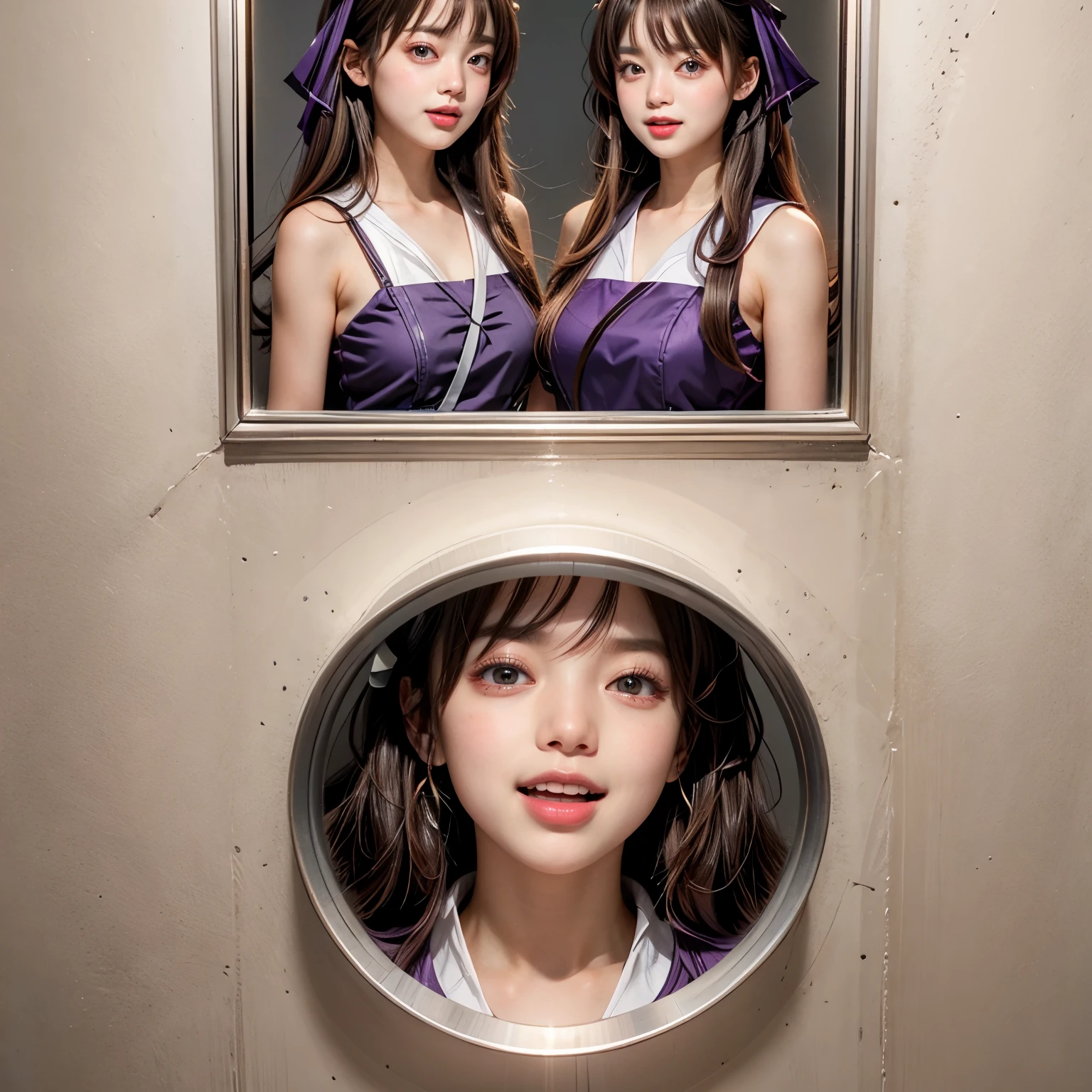 through wall, SchoolGirls wearing uniforms, PUNIPUNI Radiant PearlSkin with Transparency, no legwear, PriceTags NamePlate . (Character concept art:1.32), Different types of hair colors, (((NOGIZAKA face variations)))  Extremely Detailed very KAWAII face variations, perfect anatomy, Childish CaptivatingGaze Elaborate Pupil with (sparkling highlights:1.2), DoubleEyelids with Detailed[Voluminous LongEyelashes], Small GlossyRedLips with BeautifulDetails, CoquettishTongue, PUNIPUNI RosyCheeks  { (Dynamic Joyful Expressions LifeLike Rendering:1.4) | (:d) }, (large eyes:-1) . (Acutance:0.8) NSFW_MouthGloryHole_ownwaifu