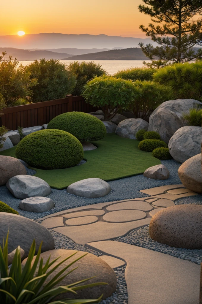 Zen garden at sunrise