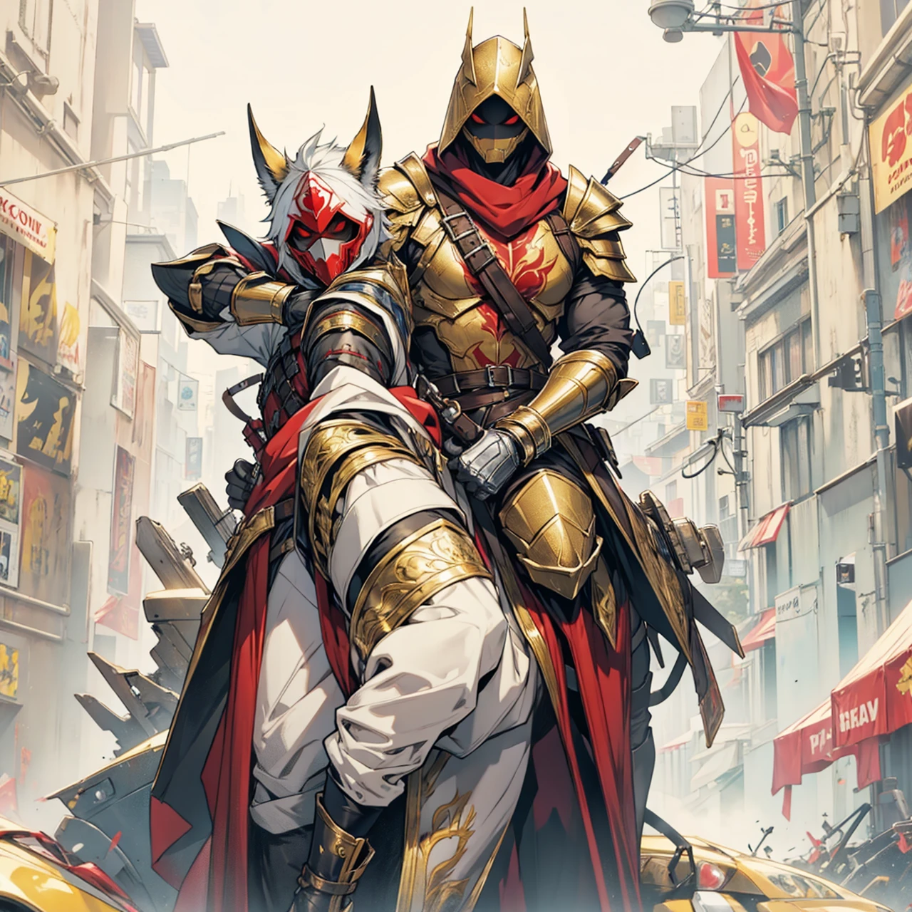 golden armor, Mediovale, red hood