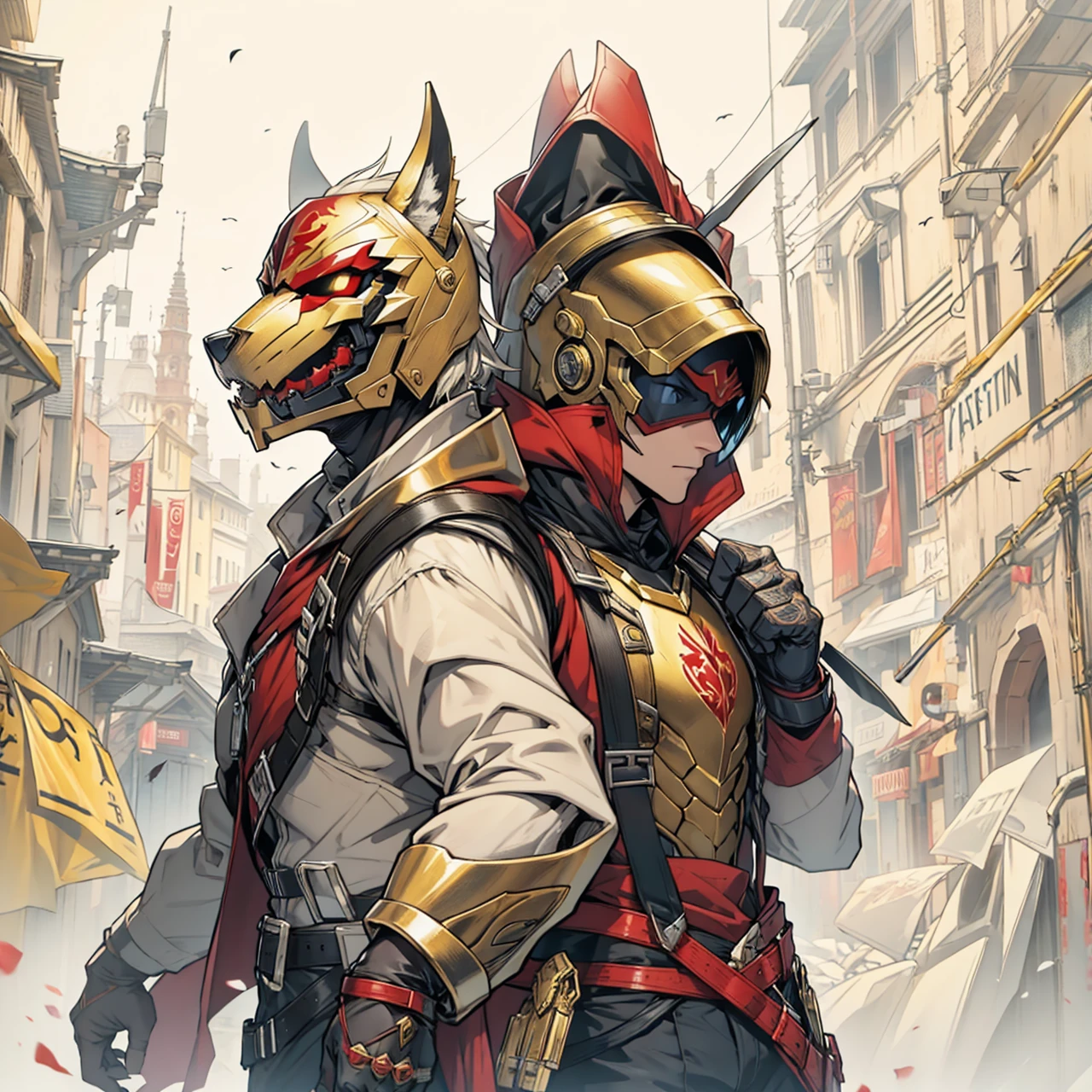 golden armor,  Mediovale, red hood