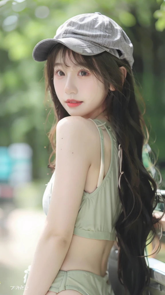 Portrait of karina, (baseball cap), street photography, city streets, blushing, awkward smile, looking into camera, (8K, best quality, masterpiece:1.2), (realistic, photo-realistic:1.37), ultra-detailed, 1 girl,Korean 20-year-old beauty, cute, solo, beautiful detailed sky, night, dating, (nose blush), (closed mouth) huge breasts, beautiful detailed eyes, realistic, photo, matte colors, detailed backgound, eye makeup,Bikini,messy hair, Natural light,(pureerosface_v1:0.5), (ulzzang-6500-v1.1:0.5)