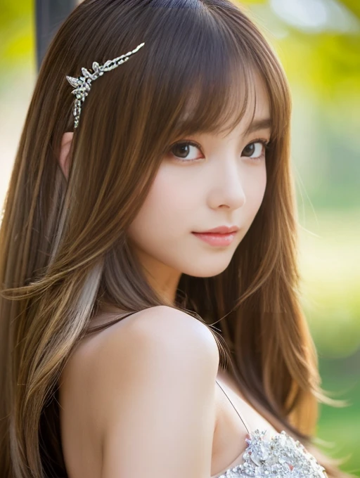 ((whole body)) (big 1.4) Beautiful Fantasy Girl ((Highest quality)), ((masterpiece)), (Get used to it), Perfect Face (1 Girl) (French) (she is 15 years old、The cutest teen in France.) ((Highest quality)), ((masterpiece)), length blonde hair length, 輝く茶colorの髪,Golden Silky Hair, Straight Brown Hair, length blonde straight hair, Perfect Silky Straight Hair, Straight Brown Hair, length blonde hair, sheの髪は長くてまっすぐだ, detailed length ((big 1.4)) Super Long Hair down to the ankles ((Neat bangs The neatly trimmed bangs are princess cut and cover the entire forehead......))... 明るい深紅colorの唇 good, Anatomically correct hand Thin fingers Anatomically correct5本の指 Sexy professional makeup Beautiful French girl face, French facial features, Long Hair shiny Long Hair, length, 輝く茶colorの髪, length, Straight Brown Hair, sheの髪は長くてまっすぐだ, Super Long Hair girl, Silky Hair, Brown hair, Silky Hair, length, Flat Hair, Silky texture, Long Hair, length, Flowing brown hair, thin and shiny hair Anatomically correct、White beautiful human skin and detail of hands and fingers Beautiful Eyes Mouth Details the corners of the mouth rise slightly Cool look (眉毛のcolorは濃い茶colorです) (黄color dress posing for a picture, Disney Portraits, tumbler, What it is?, wearing organza gown, dressed beautiful gown, lady using 黄color dress, color: 黄color, A woman wearing a sparkly floral dress, elegant 黄color skin, gown, Fantasy Dress, Formal Wear, light 黄color beautiful gown, 黄color theme ) (A church with high quality stained glass..) (she'Random Pause) (Random model standing pose)、Dressed in a white tank top、ヒップオーバーのLong Hair、太ももまであるLong Hair