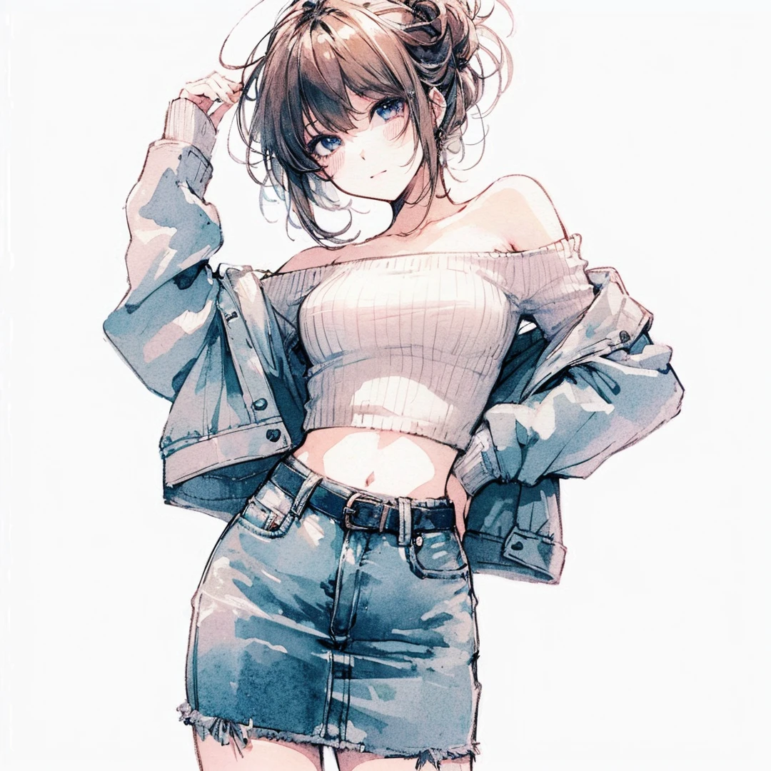 Official art using high-quality hand-drawn watercolor sketch techniques. (best quality,4k,8k,highres,masterpiece:1.2),ultra-detailed,beautiful detailed eyes,A girl with beautiful eyes, everyone, beautiful anime girl, cute anime girl, smooth anime art, anime style, elegant colors, soft lighting, delicate beautiful wet eyes, very coquettish, (beautiful large breast:1.2), (correct hands:1.2),