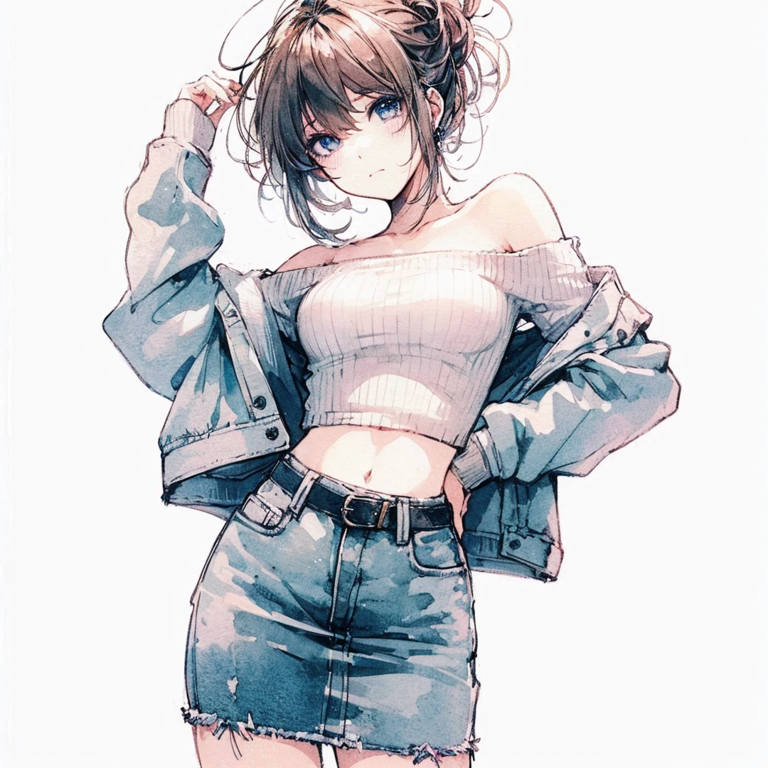 Official art using high-quality hand-drawn watercolor sketch techniques. (best quality,4k,8k,highres,masterpiece:1.2),ultra-detailed,beautiful detailed eyes,A girl with beautiful eyes, everyone, beautiful anime girl, cute anime girl, smooth anime art, anime style, elegant colors, soft lighting, delicate beautiful wet eyes, very coquettish, (beautiful large breast:1.2), (correct hands:1.2),