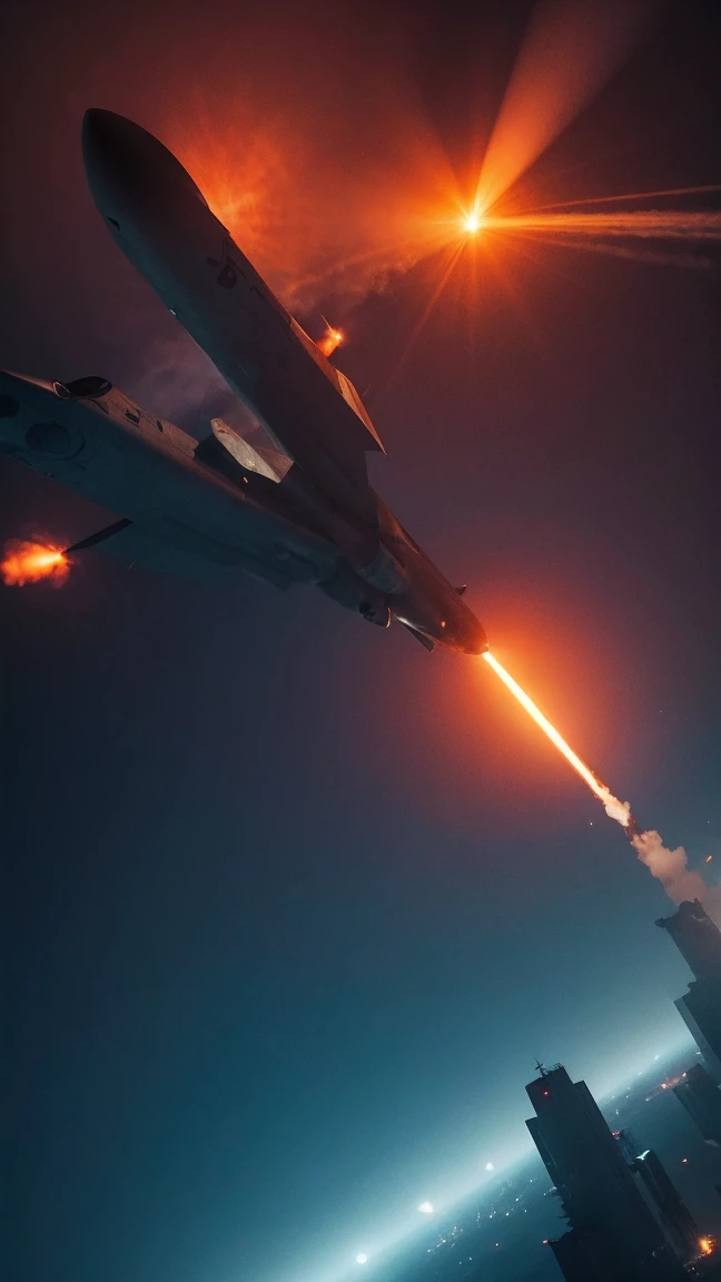 "A missile being fired at the monster from a fighter jet's perspective."2356291880 night neon 