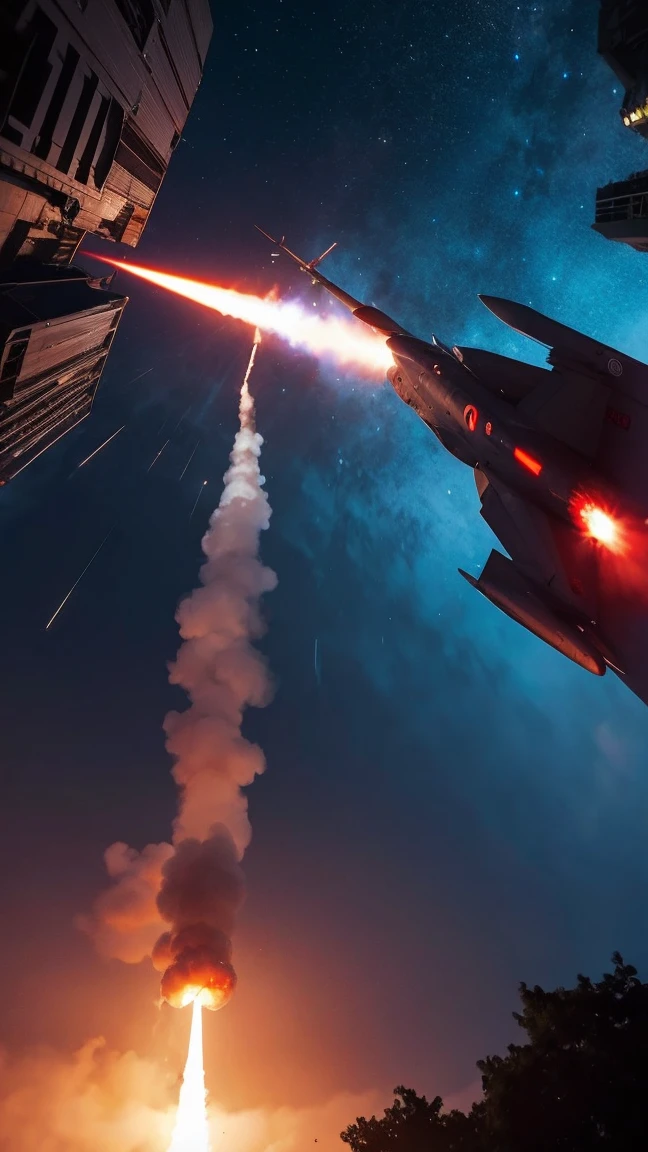 "A missile being fired at the monster from a fighter jet's perspective."2356291880 night neon
