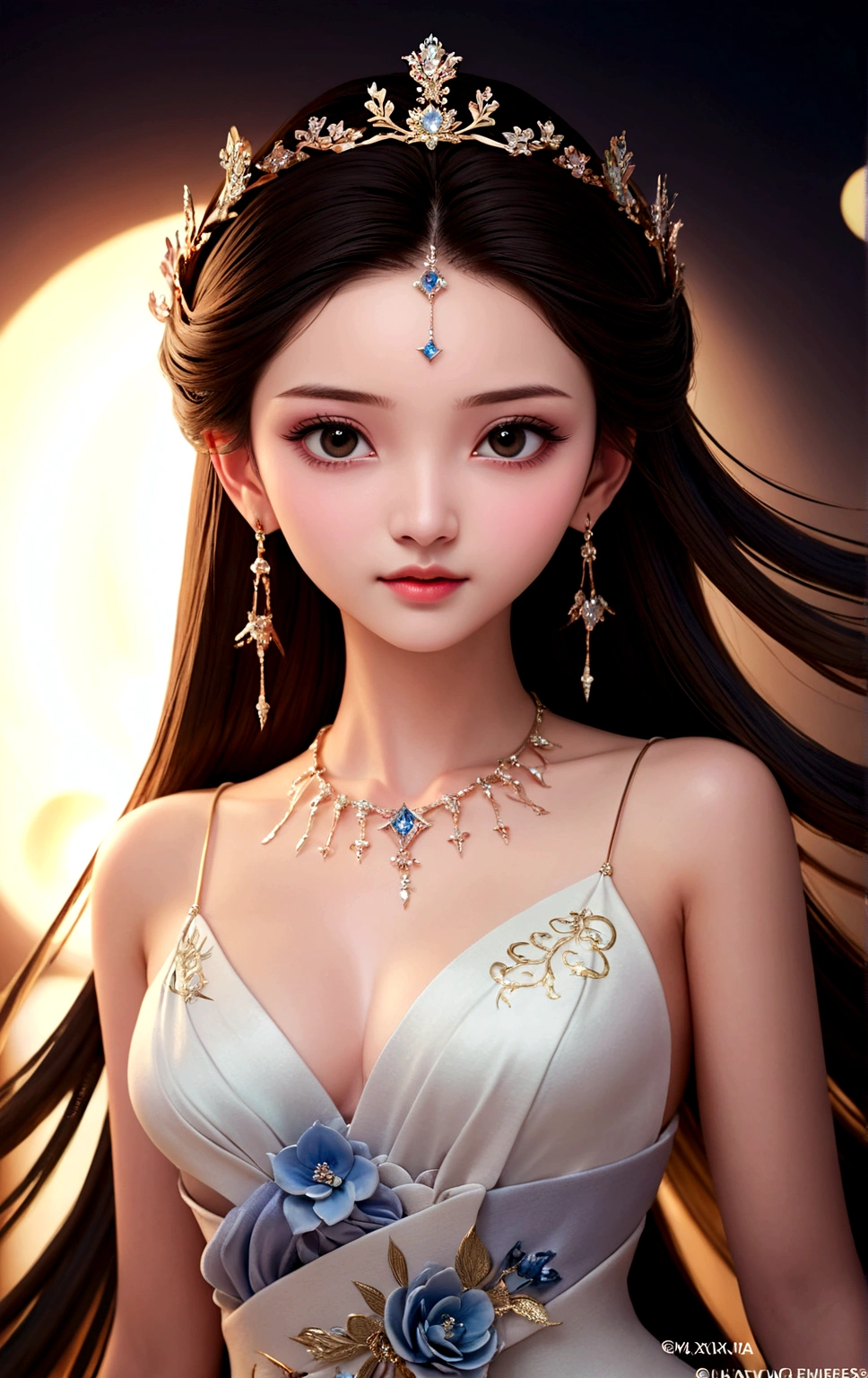 Close-up of a woman in a red dress and gold jewelry，Royal Sister，Superb beauty，a queen，Beautiful and elegant queen, portrait of a queen,  Xianxia, a beautiful fantasy empress, xianxia fantasy, Beautiful young wind spirit, inspired by Li Mei-shu, ((a beautiful fantasy empress)), xianxia hero, 3 d anime realistic, full-body xianxia, Smooth anime CG art