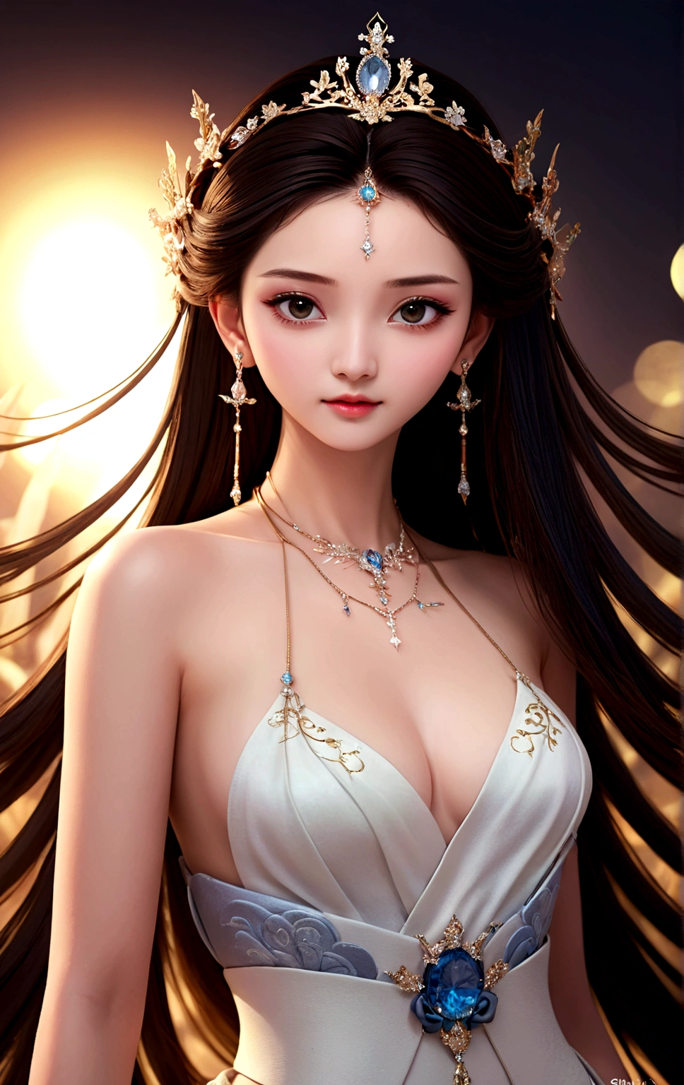 Close-up of a woman in a red dress and gold jewelry,Royal Sister,Superb beauty,a queen,Beautiful and elegant queen, portrait of a queen, Xianxia, a beautiful fantasy empress, xianxia fantasy, Beautiful young wind spirit, inspired by Li Mei-shu, ((a beautiful fantasy empress)), xianxia hero, 3 d anime realistic, full-body xianxia, Smooth anime CG art