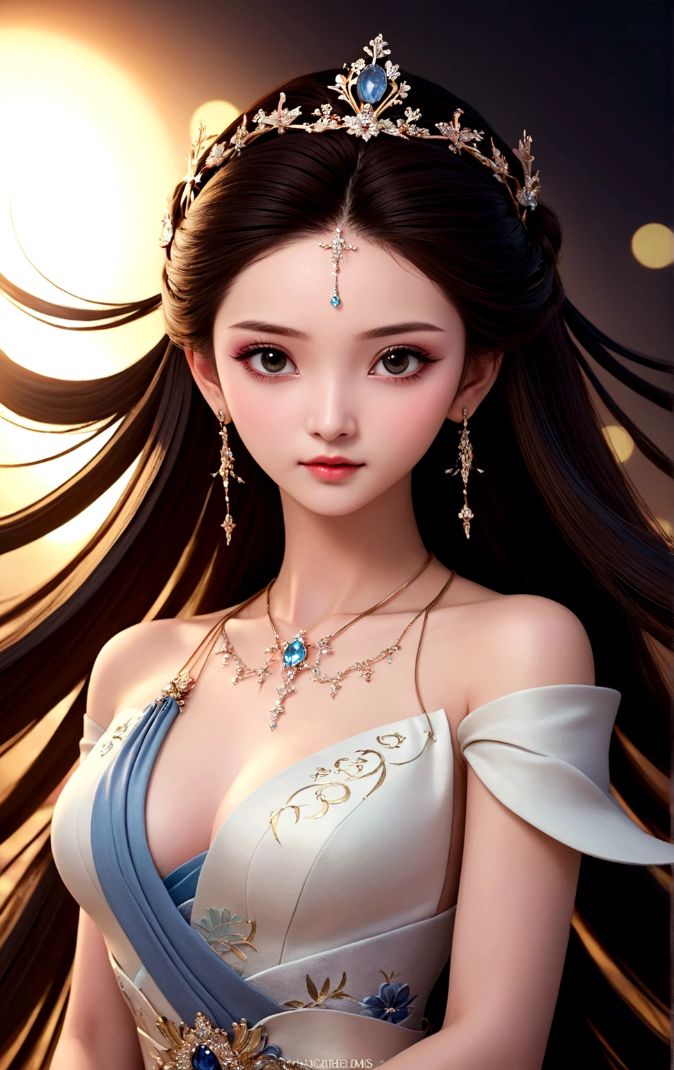 Close-up of a woman in a red dress and gold jewelry，Royal Sister，Superb beauty，a queen，Beautiful and elegant queen, portrait of a queen,  Xianxia, a beautiful fantasy empress, xianxia fantasy, Beautiful young wind spirit, inspired by Li Mei-shu, ((a beautiful fantasy empress)), xianxia hero, 3 d anime realistic, full-body xianxia, Smooth anime CG art