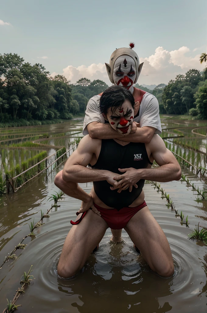 scary clowns in the rice fields wrestling with valak