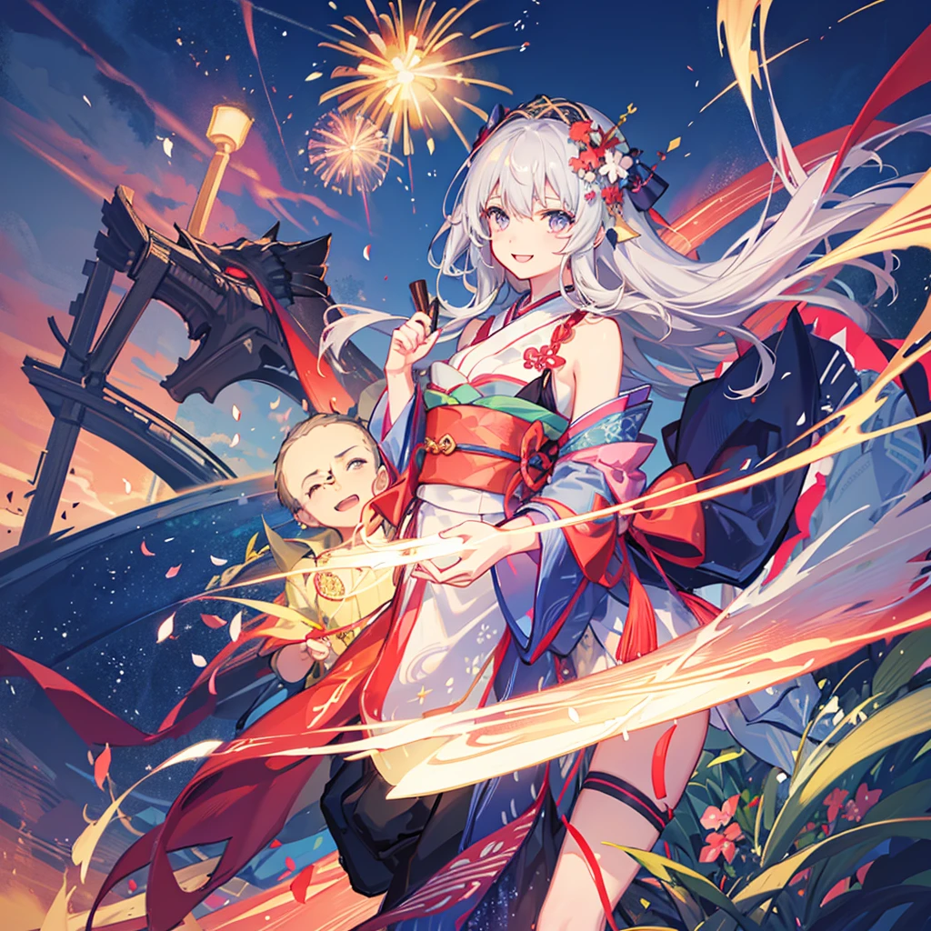 Couple,(Boy 1:Girl 1)Lovely,smile,Fleeting,romantic,atmosphere,landscape,firework,Night Sky,summer祭り,The girl is wearing a kimono,Holding hands,Night Skyに美しいfirework,たくさんのfirework,綺麗なNight Sky,summer祭り,summer,Festivals,youth,Heart-pounding
