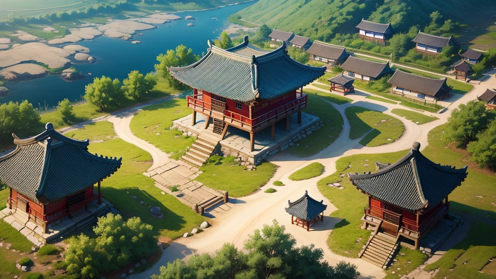  Korean ancient village, Aerial view, Photorealistic photos, High definition, 8K