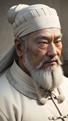 Oriental、Old man in plain white ancient Chinese costume、Ancient Chinese hairstyle old man、Highest quality、masterpiece、Ultra-high resolution、(Realistic:1.4)、Game Poster、Crisp and beautiful image quality、Gray Hair、white and long beard,,、Embroidered cloth wrapped around a topknot、