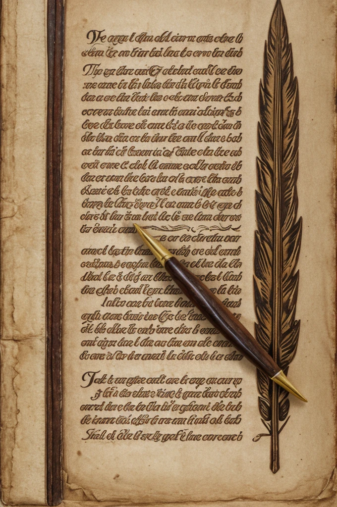 A bronze quill writing verses on a parchment