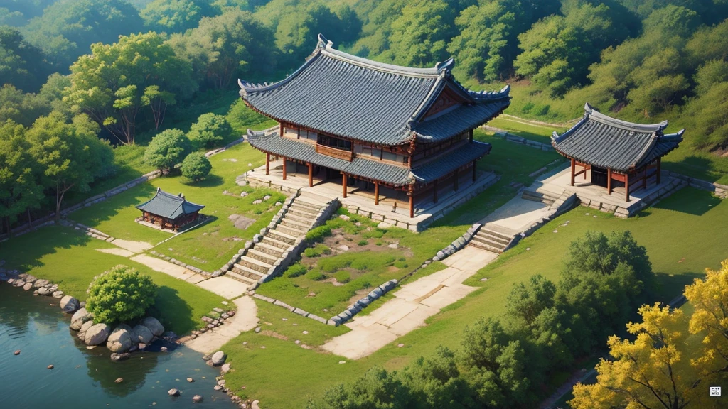 Korean ancient village, Aerial view, Photorealistic photos, High definition, 8K