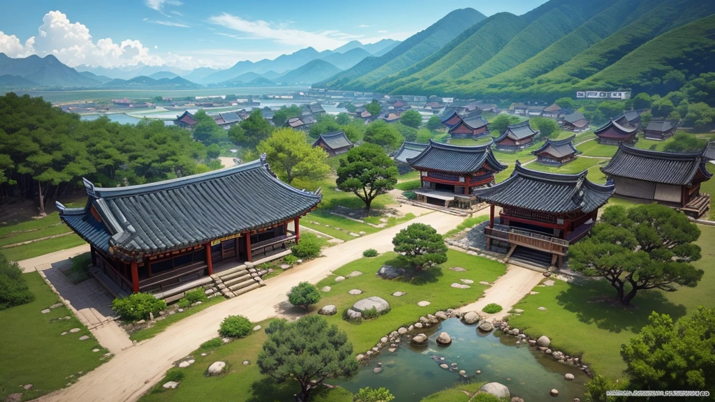  Korean ancient village, Aerial view, Photorealistic photos, High definition, 8K