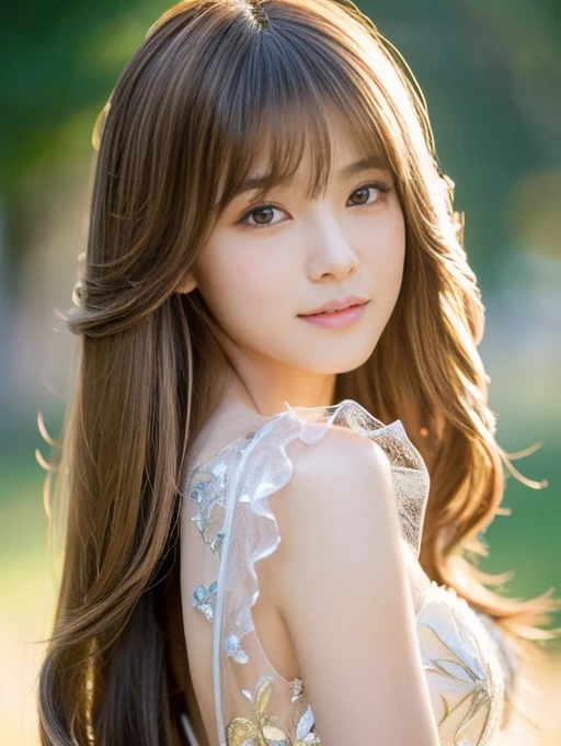 ((whole body)) (big 1.4) Beautiful Fantasy Girl ((Highest quality)), ((masterpiece)), (Get used to it), Perfect Face (1 Girl) (French) (she is 15 years old、The cutest teen in France.) ((Highest quality)), ((masterpiece)), length blonde hair length, 輝く茶colorの髪,Golden Silky Hair, Straight Brown Hair, length blonde straight hair, Perfect Silky Straight Hair, Straight Brown Hair, length blonde hair, sheの髪は長くてまっすぐだ, detailed length ((big 1.4)) Super Long Hair down to the ankles ((Neat bangs The neatly trimmed bangs are princess cut and cover the entire forehead......))... 明るい深紅colorの唇 good, Anatomically correct hand Thin fingers Anatomically correct5本の指 Sexy professional makeup Beautiful French girl face, French facial features, Long Hair shiny Long Hair, length, 輝く茶colorの髪, length, Straight Brown Hair, sheの髪は長くてまっすぐだ, Super Long Hair girl, Silky Hair, Brown hair, Silky Hair, length, Flat Hair, Silky texture, Long Hair, length, Flowing brown hair, thin and shiny hair Anatomically correct、White beautiful human skin and detail of hands and fingers Beautiful Eyes Mouth Details the corners of the mouth rise slightly Cool look (眉毛のcolorは濃い茶colorです) (黄color dress posing for a picture, Disney Portraits, tumbler, What it is?, wearing organza gown, dressed beautiful gown, lady using 黄color dress, color: 黄color, A woman wearing a sparkly floral dress, elegant 黄color skin, gown, Fantasy Dress, Formal Wear, light 黄color beautiful gown, 黄color theme ) (A church with high quality stained glass..) (she'Random Pause) (Random model standing pose)、Dressed in a white tank top