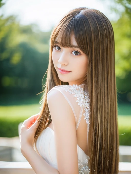 ((whole body))　(big 1.4)　Beautiful Fantasy Girl　((Highest quality)), ((masterpiece)), (Get used to it), Perfect Face　(1 Girl)　(French)　(she is 15 years old、The cutest teen in France.)　((Highest quality)), ((masterpiece)), length blonde hair 　length, 輝く茶colorの髪,Golden Silky Hair, Straight Brown Hair, length blonde straight hair, Perfect Silky Straight Hair, Straight Brown Hair, length blonde hair, sheの髪は長くてまっすぐだ, detailed length 　((big 1.4))　Super Long Hair down to the ankles　((Neat bangs　The neatly trimmed bangs are princess cut and cover the entire forehead......))...　明るい深紅colorの唇　good, Anatomically correct hand　Thin fingers　Anatomically correct5本の指　Sexy professional makeup　Beautiful French girl face, French facial features, Long Hair shiny Long Hair, length, 輝く茶colorの髪, length, Straight Brown Hair, sheの髪は長くてまっすぐだ, Super Long Hair girl, Silky Hair, length blonde hair, Silky Hair, length, Flat Hair, Silky texture, Long Hair, length, Flowing brown hair, thin and shiny hair　Anatomically correct、White beautiful human skin and detail of hands and fingers　Beautiful Eyes　Mouth Details　the corners of the mouth rise slightly　Cool look　　(眉毛のcolorは濃い茶colorです)　　(黄color dress posing for a picture, Disney Portraits, tumbler, What it is？, wearing organza gown, dressed beautiful gown, lady using 黄color dress, color: 黄color, A woman wearing a sparkly floral dress, elegant 黄color skin, gown, Fantasy Dress, Formal Wear, light 黄color　beautiful gown, 黄color theme　)　(A church with high quality stained glass..)　(she&#39;Random Pause)　(Random model standing pose)、Dressed in a white tank top