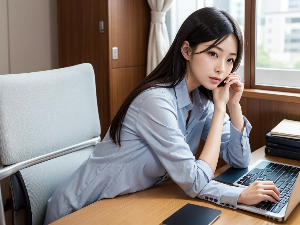 Japanese women、OL、daytime office、Formal attire、Speak gently、laptop、Working