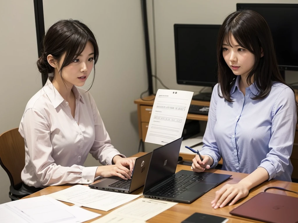 Japanese women、OL、daytime office、Formal attire、Speak gently、laptop、Working