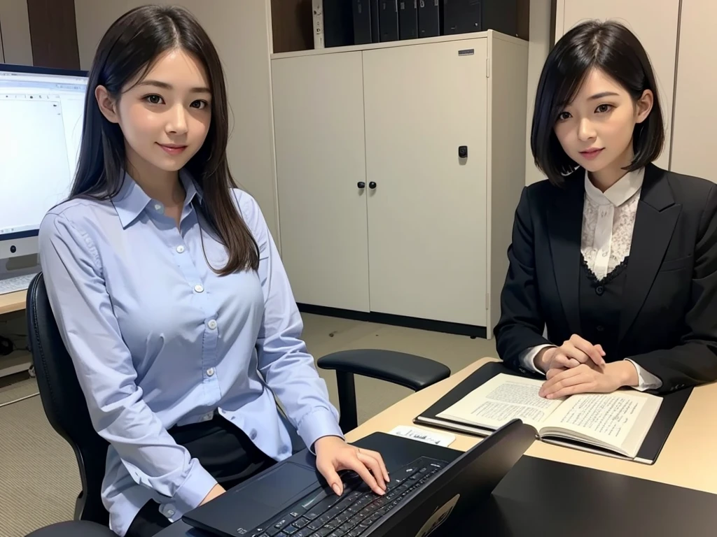 Japanese women、OL、daytime office、Formal attire、Speak gently、laptop、Working