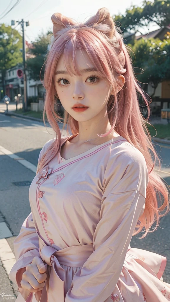 anime girl with pink hair and a bow in her hair, kawaii realistic portrait, guweiz, portrait of magical girl, cute character, cute art style, anime moe artstyle, character art of maple story, cute portrait, cute anime girl portrait, portrait of a small character, artwork in the style of guweiz, splash art anime 