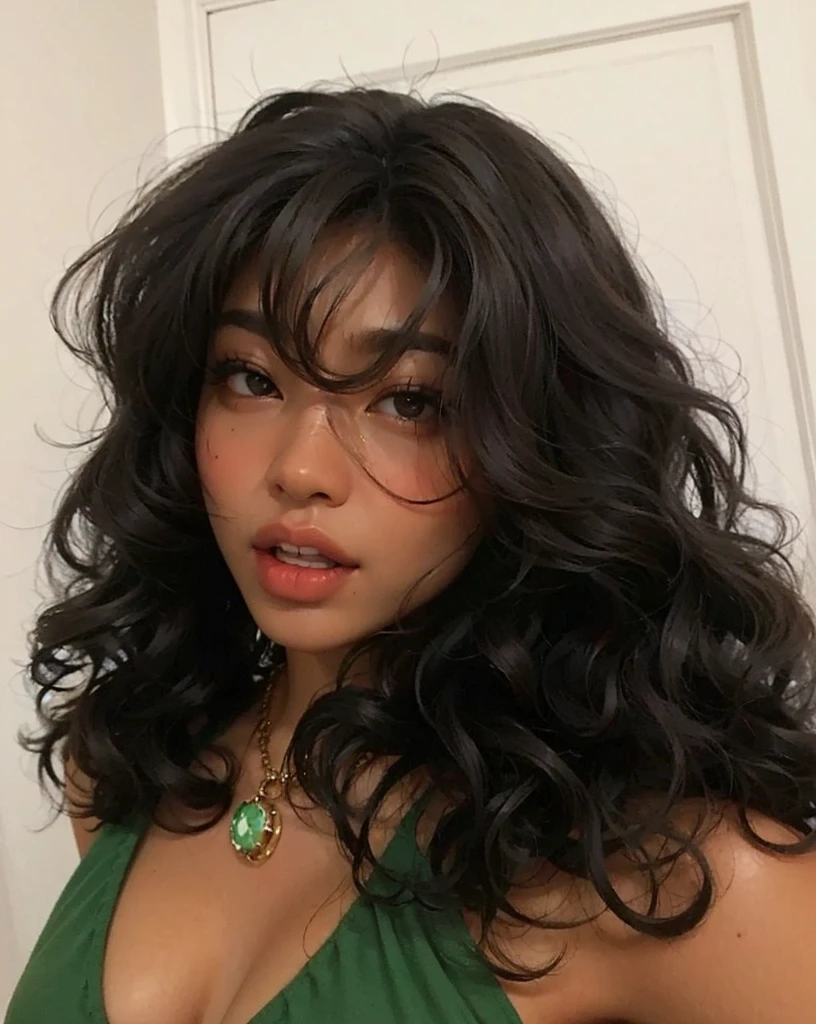 Beautiful black woman, striking look, Sexy Mature Woman, black fur color, seamless, Outstanding features, very curly hair, Full mouth, skin black, mulatto black