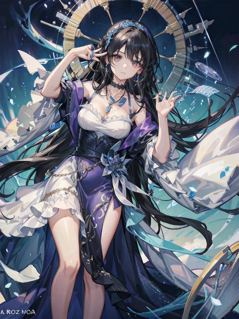 Maria Gomez: Visualize a woman in her late twenties with a mystical aura. She has long, wavy black hair, bright eyes, and a soft smile. She's dressed in a flowing dress, with a pendant hanging from her neck. Her hands are slightly raised, as if sensing something. The image should be hyper-realistic, with a focus on her bright eyes and the details of her pendant. --ar 16:9 --v 5.1 --style raw --q 2 --s 750