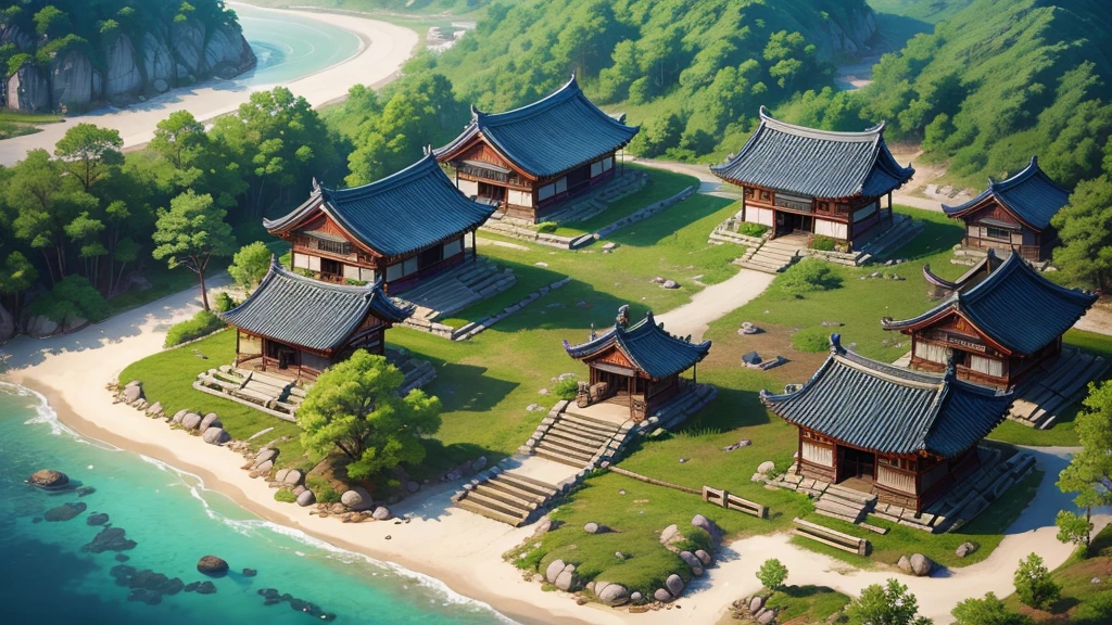  Korean ancient village, Aerial view, Photorealistic photos, High definition, 8K