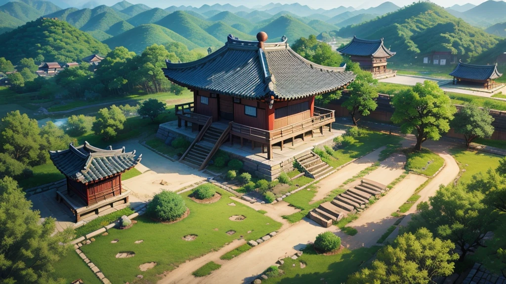 Korean ancient village, Aerial view, Photorealistic photos, High definition, 8K