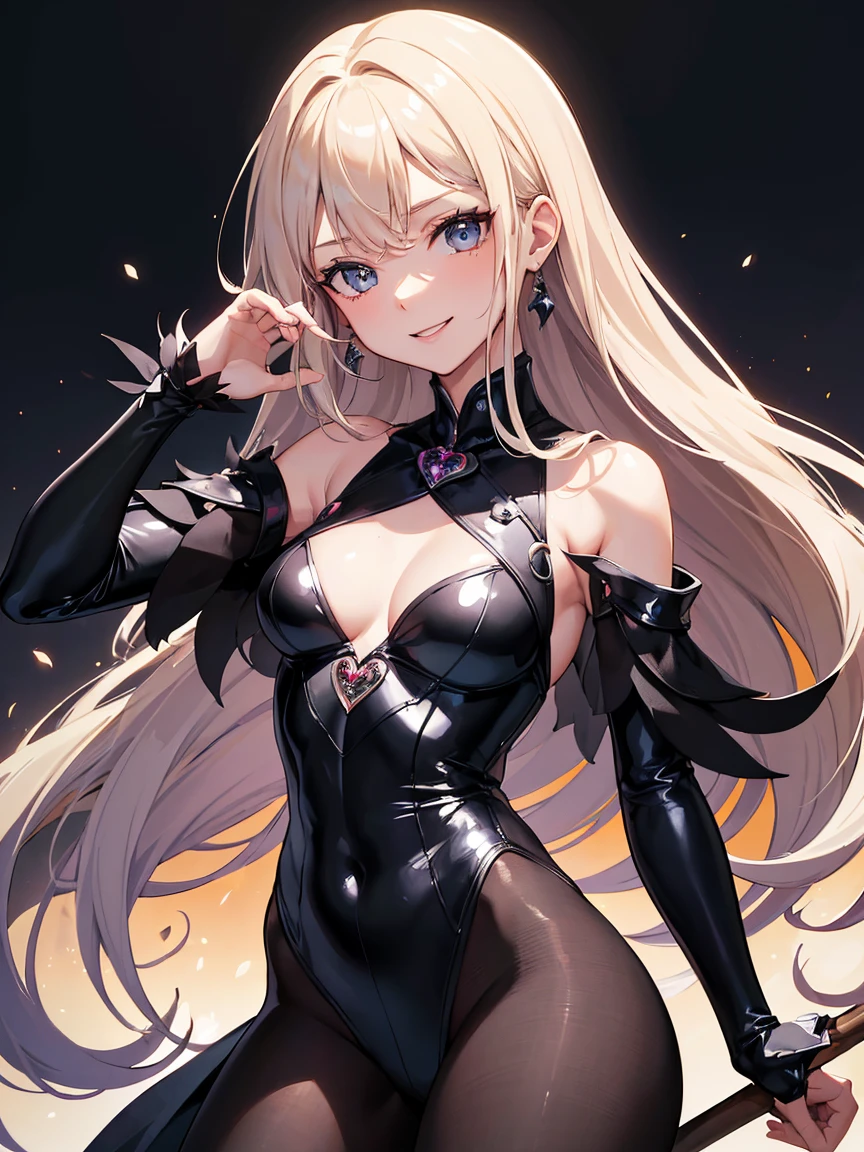 ((Masterpiece))，(Best Quality)，(Highest resolution)，(8K)，(Clean lines)，(Perfect Face，Perfect meat)，(Official Art), Cowboy Shot,（Magical girl）,villain,  Black Costume, Small breasts, Long Hair,  large black feathers, Night Sky, Wicked Smile