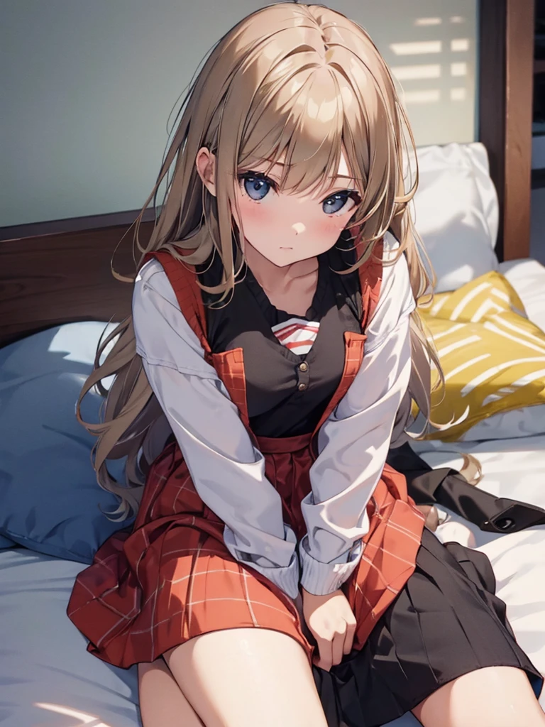 girl, (wariza:1.4), sit, skirt, On the bed