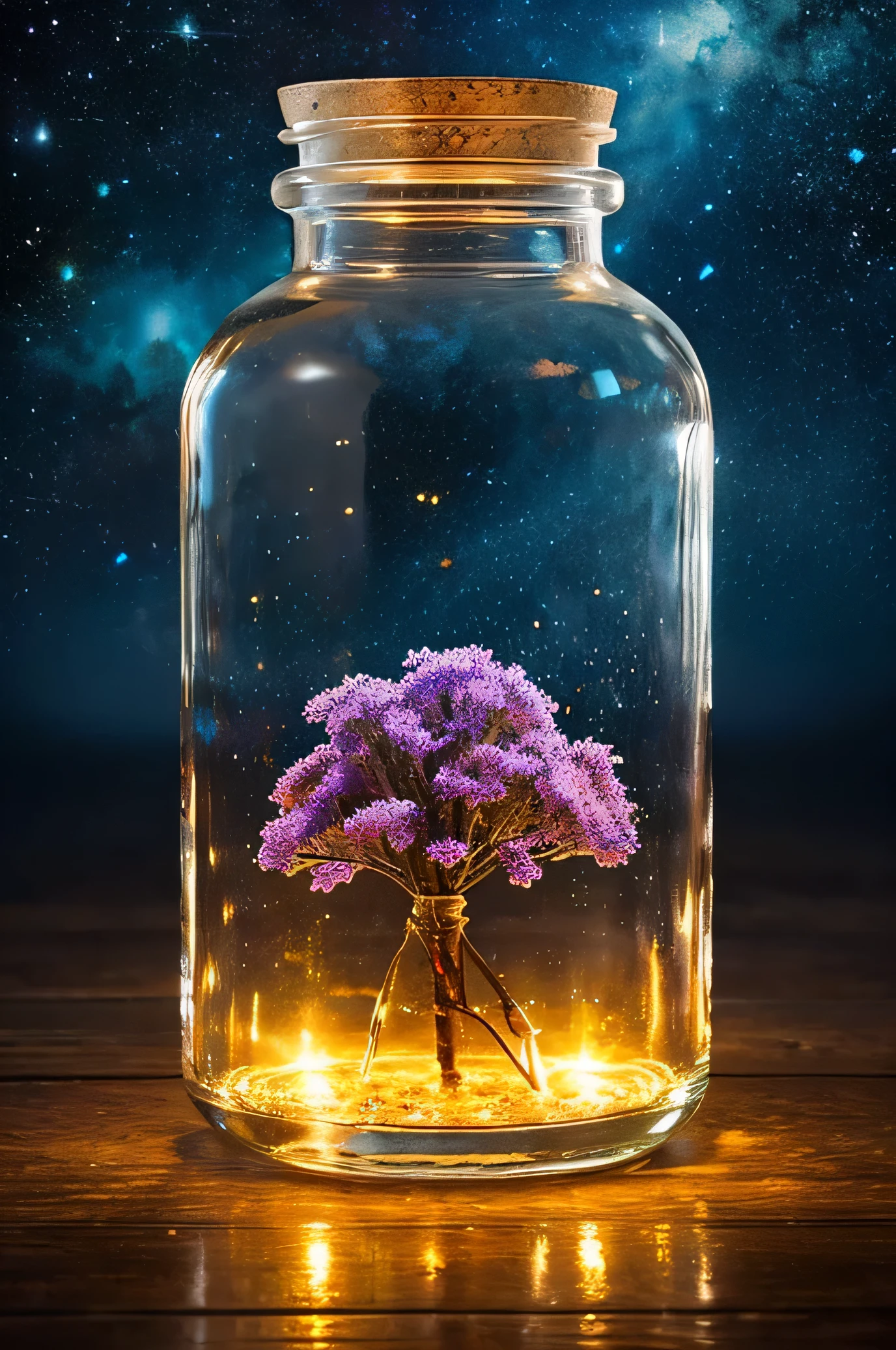​masterpiece、top-quality、（Very delicate and beautiful starry sky landscape trapped in a jar）、world masterpiece theater、high-resolutionisometric、top-quality、illustratio、Impasto、canvas、an oil painting、realism、realisitic