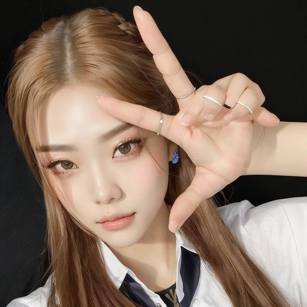 there is a woman with long hair making a peace sign, portrait of Yeji de Itzy, yeji de itzy, Hwang Yeji de itzy, Yeji Hwang, yeji de itzy, profile headshot, Sakimichan, hwang yeji