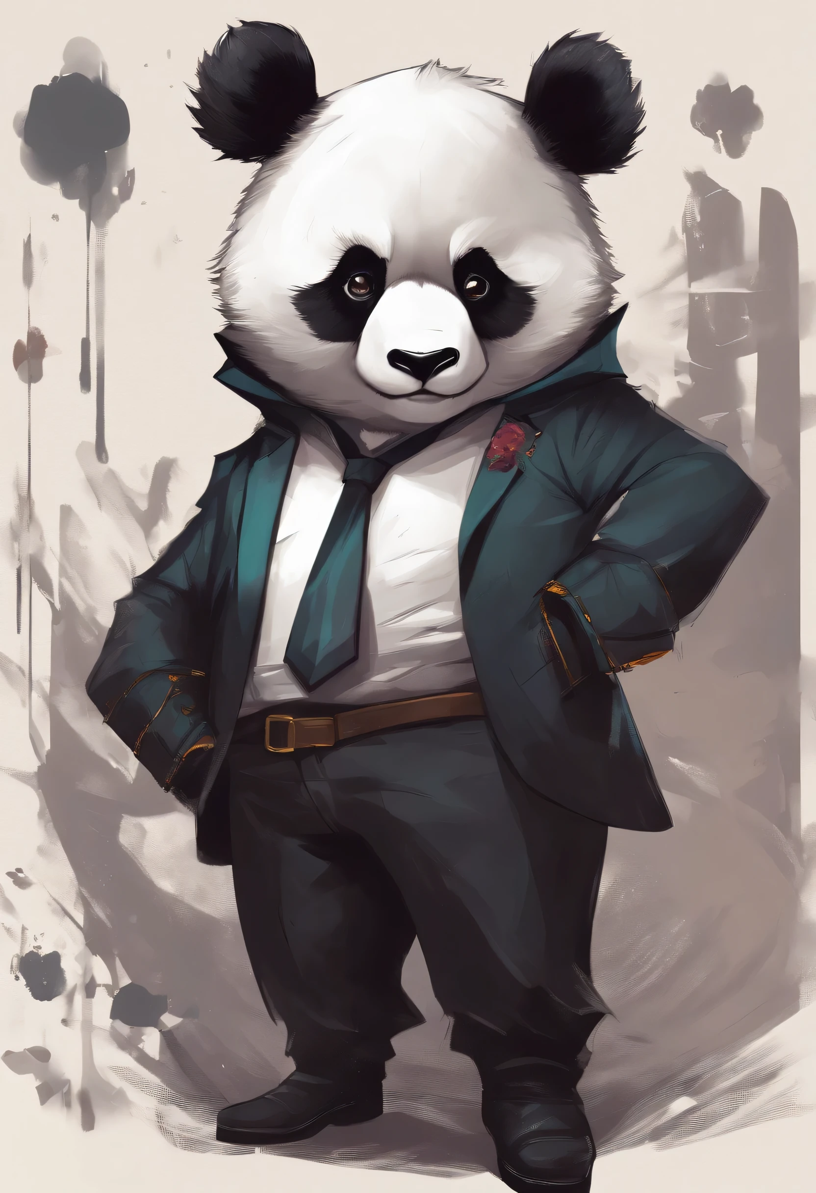 Anthropomorphic Panda, whole body, Formal Wear with Suit Jacket, Holding a tray, Panda stickers, Panda stickers.
