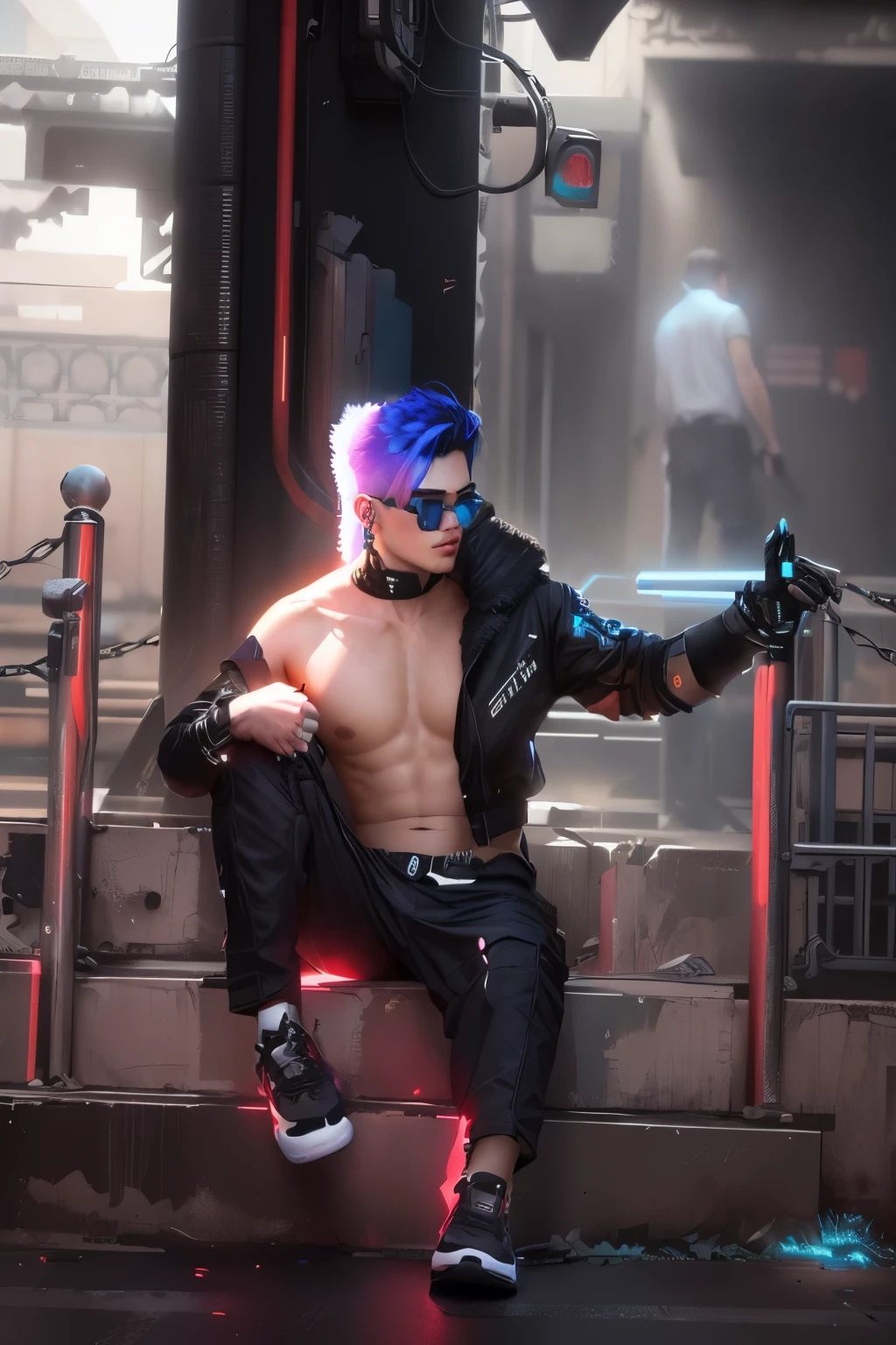 Change background cyberpunk handsome boy, realistic, face, 8k, ultra realistic,