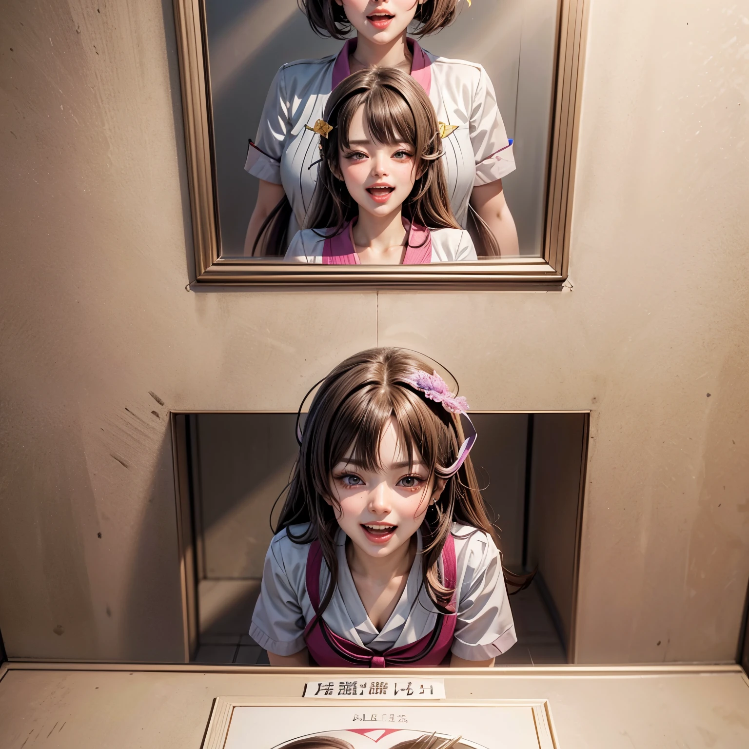 (Glory wall pose:1.2), SchoolGirls wearing uniforms, RedRibbon, PUNIPUNI Radiant PearlSkin with Transparency, no legwear, PriceTags NamePlate . (Character concept art:1.37), Different types of hair colors, (((NOGIZAKA face variations)))  Extremely Detailed very KAWAII face variations, perfect anatomy, Childish CaptivatingGaze Elaborate Pupil with (sparkling highlights:1.2), DoubleEyelids with Detailed[Voluminous LongEyelashes], Small GlossyRedLips with BeautifulDetails, CoquettishTongue, PUNIPUNI RosyCheeks  { (Dynamic Joyful Expressions LifeLike Rendering:1.4) | (:d) }, (large eyes:-1) . (Acutance:0.8) NSFW_MouthGloryHole_ownwaifu