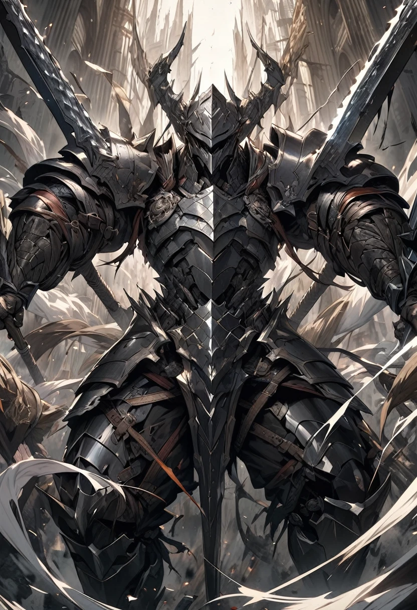 extremely detailed human warrior wearing a set of armor made from high tech steel wielding a massive mace with both hands made of the same material