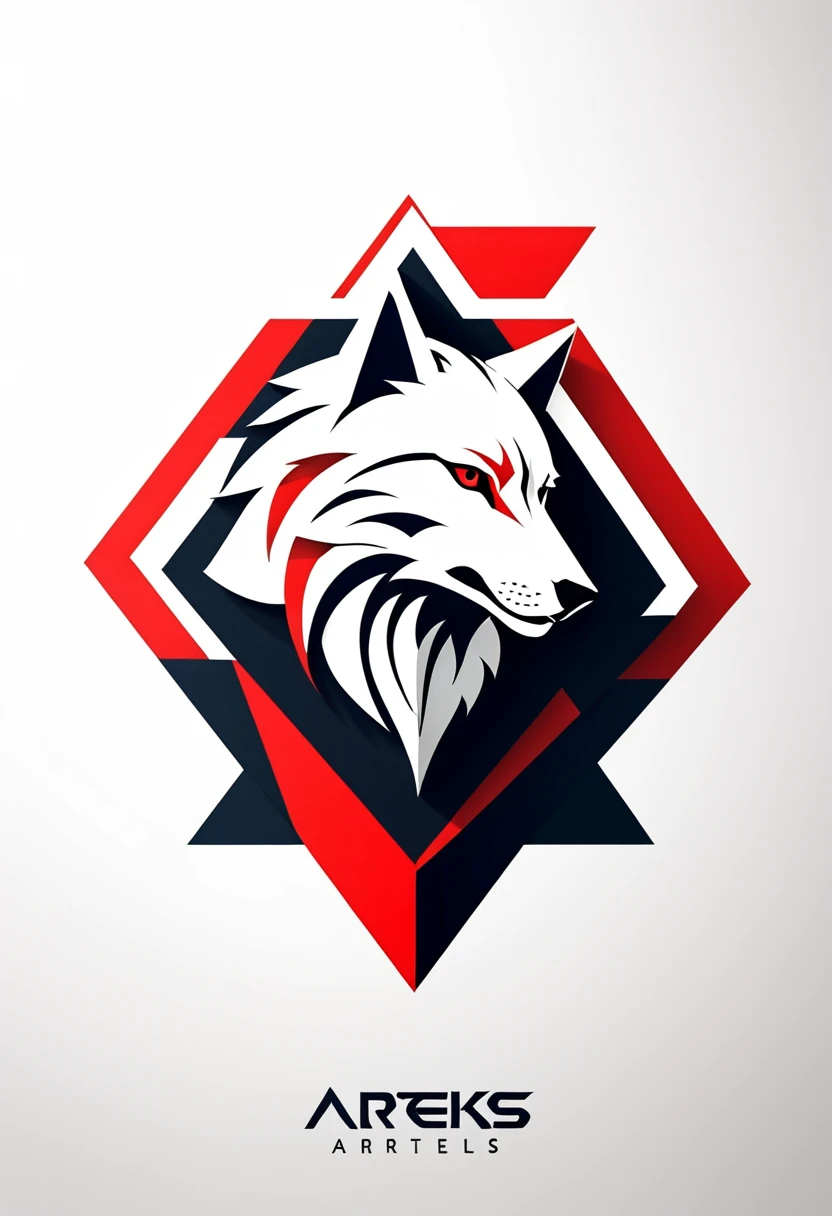 Design a minimalist but modern logo for my marketing consultancy agency named Arteks, featuring a symbol and the name in different fonts. The logo should emit an aggressive aura, with the symbol being a wolf in profile, abstract geometric shapes, intense and dynamic feel, 3D Art, rendered using Blender with high-detail textures