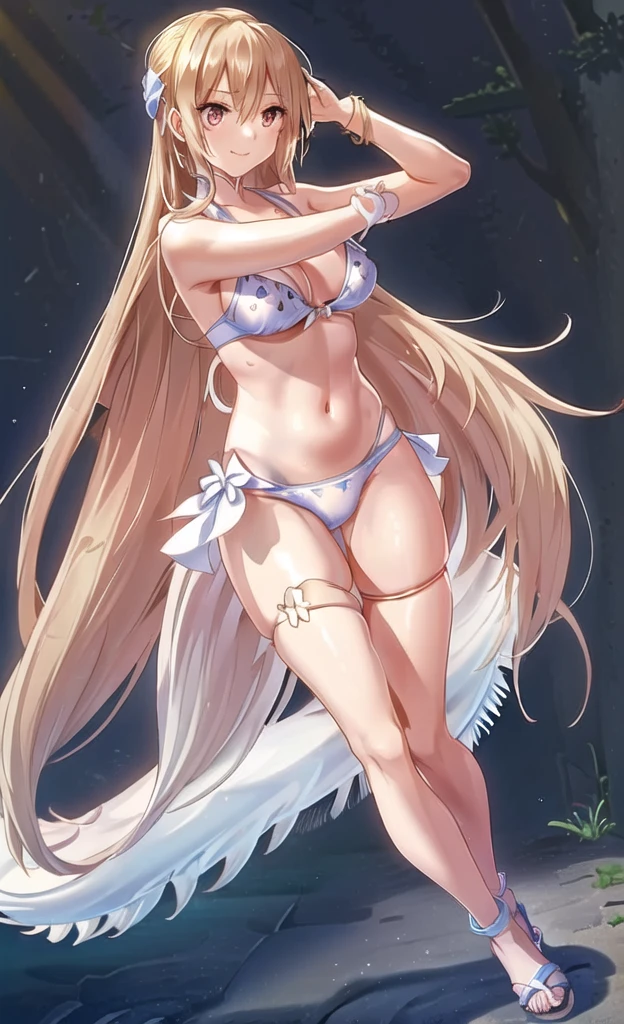 tall body, tall, long legs, mature female, mature, adult, Erina_Prodigy, 1girl, solo, purple eyes, long hair, smile, looking at viewer, underwear, panties, arm up, from below, armpits