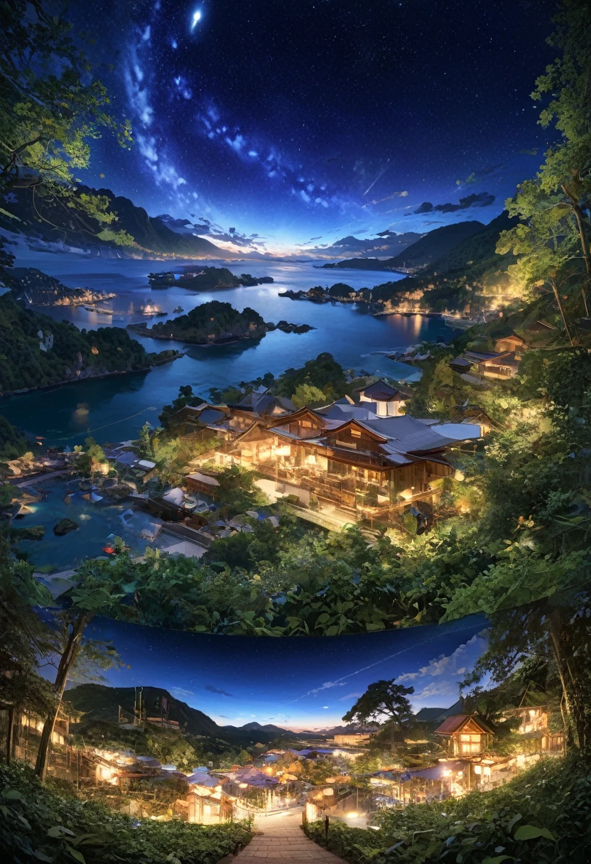 (Panorama, center, masterpiece, Highest quality: 1.2), (8K、RAW Photos、Highest quality、look up:1.2、masterpiece:1.2、Genuineistic、Ultra-high resolution、High Contrast、Photon Mapping、Genuine、Very detailed、Official Art, RAW Photos、professional Lighting、 Light、Vivid atmosphere、twiceLight) , Tanabata