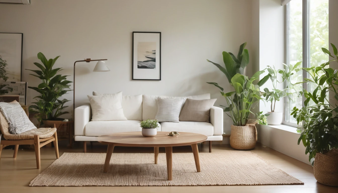 Minimalist Muji-style cafe-bar-living room, neutral color palette, natural materials, soft lighting, low-profile white couch, wooden chair, natural wood coffee table, indoor plants, minimalist wall art, woven rug, natural light, tranquility, functionality, harmonious blend
The scene is enhanced by a shallow depth of field, with the focus on the detailed table setting and a bokeh background, creating a serene and sophisticated ambiance. ((8k)), high quality detail, cozy and elegant environment, artistic and inviting.
depth of field camera, 50mm, ((8k)), high quality detail, soothing and elegant ambiance. , ((8k)), ((UHD)), 8k, high quality detail, realistic photo, luxurious, beautiful, modern, soothing, cozy, peaceful, cottagecore