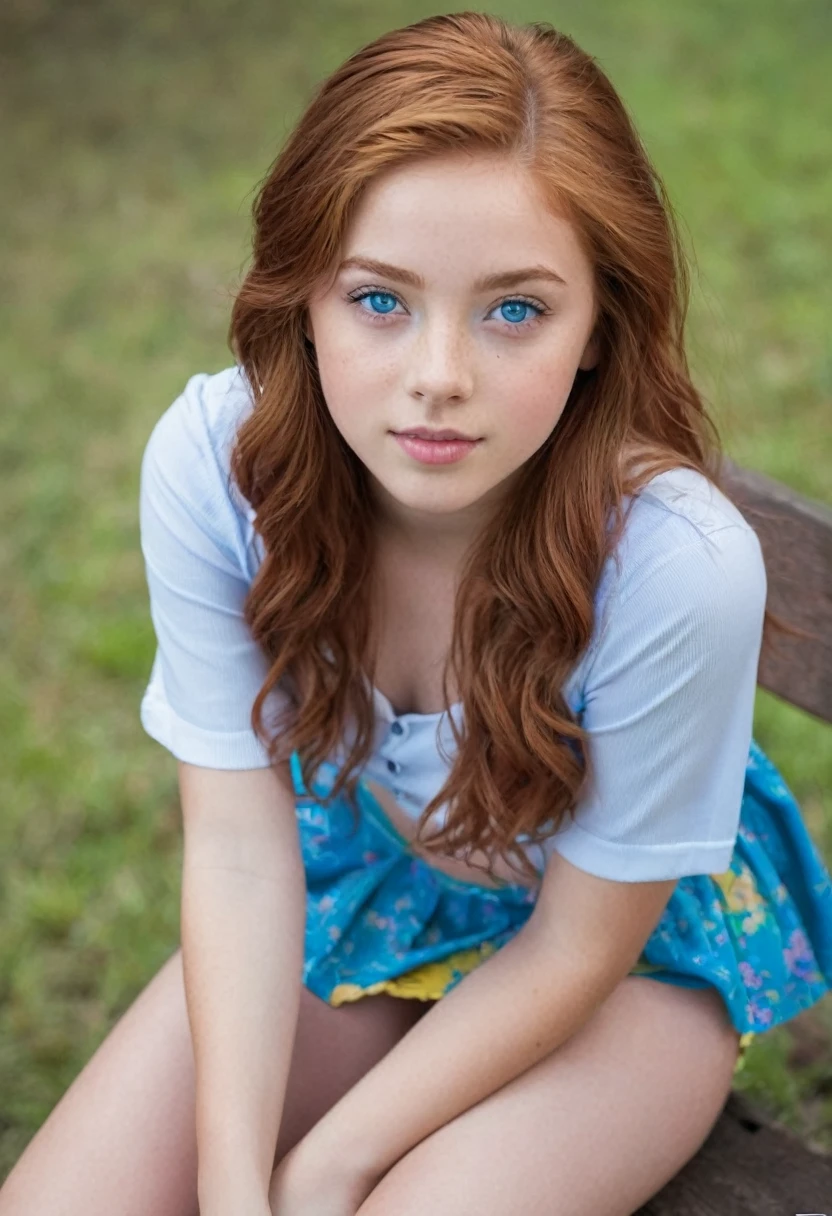 ((high resolution)), ((pale skin)), freckled, brunette (()) girl, with blue eyes, blushing cheeks, wavy hair, smiling, large breasts, as a fantasy warrior